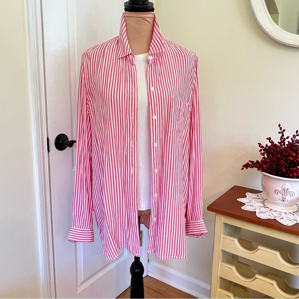 Beach Lunch Lounge crinkled rayon gauze button down blouse.  Cruise wear…